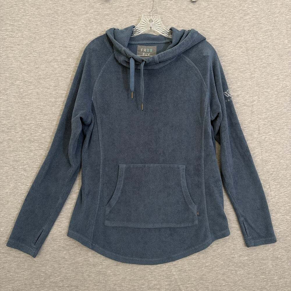 Free Fly Womens Size Large Blue Bamboo Fleece Pullover Hoodie Sweatshirt Pocket